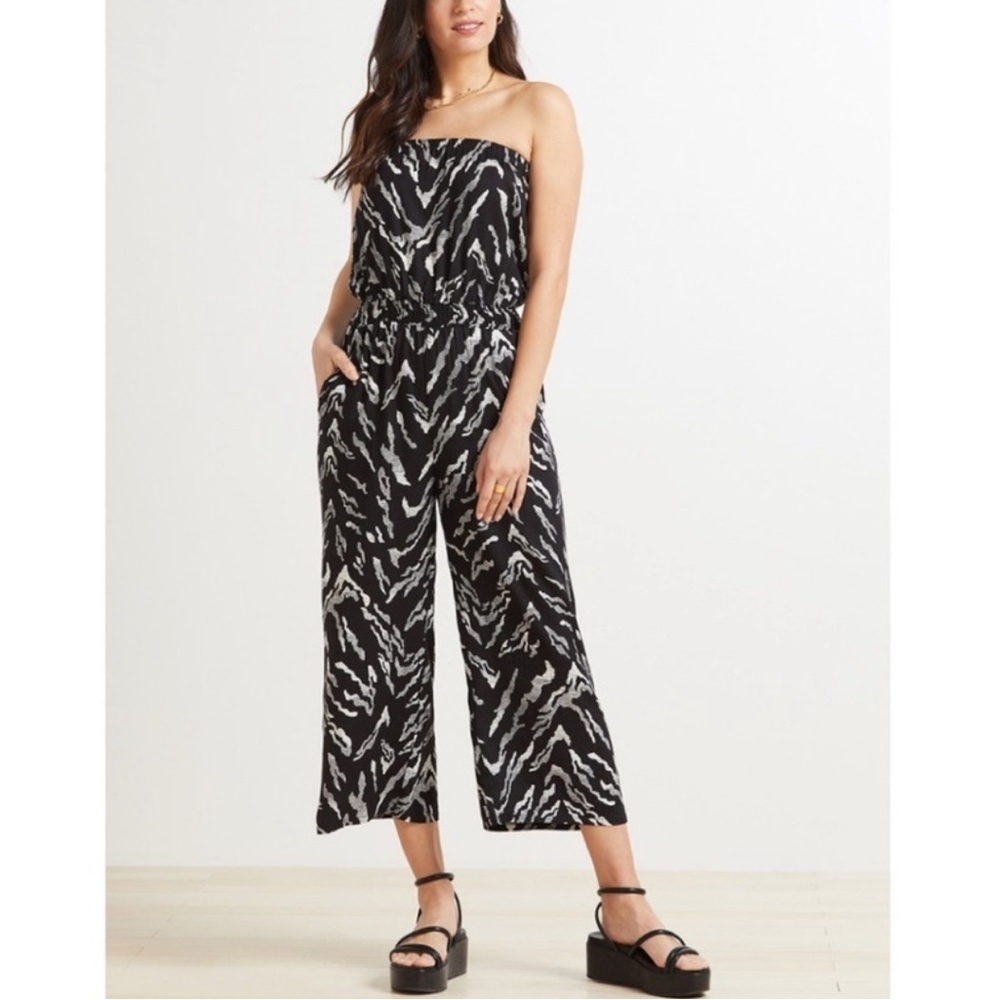 Peyton Jensen Verona Jumpsuit Cropped Strapless Wide Leg Size Small